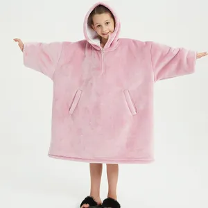 China Factory Overs ized Winter Kids Tragbare Hoodie-Decke Winter Custom Sherpa Hooded Blanket Kids Tragbare Weihnachts decke