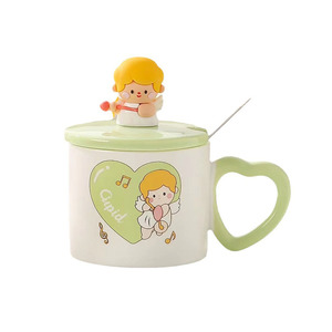 Tasse créative à poignée en forme de cœur creux Tasse <span class=keywords><strong>Cupidon</strong></span> mignon avec couvercle cuillère - Product Image 3