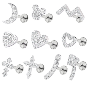 316L Edelstahl Zirkonia Piercing-Ohrringe Tragus Helix Daith Lobe Devil Flat Back Ohr-Nasen-Piercing Labret Körperschmuck - Product Image 2