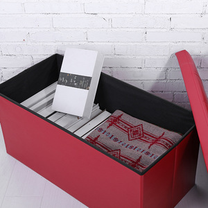 Banco otomano de cuero con almacenamiento, rojo y blanco roto, 78x23x40 cm, para artículos de uso diario - Product Image 2