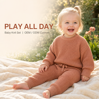 Ensemble tricoté 2 pièces Pinuotu pour bébé : Pull décontracté uni et pantalon taille haute assorti pour enfants en tissu piqué tricoté
