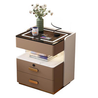 Table de chevet intelligente en bois massif avec éclairage LED multifonction, style nordique moderne, avec charge sans fil