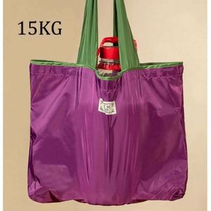 Large <b>Folding</b> Tote Bag Kitchen Foldable Pocket Grocery Bag Reusable Drawstring Nylon Shopping Bag - Product Image 3