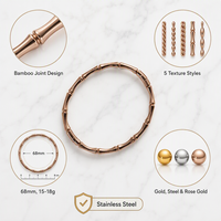 Bracelet jonc en acier inoxydable motif goutte d'eau et bambou, 68mm 59mm, manchette ovale torsadée avec perles, Or, Or rose, Acier, Bijoux en gros