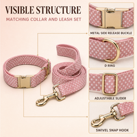 Collier pour chien personnalisé en polyester rose poudré à pois avec boucle métallique et laisse longue assortie pour l'habillage quotidien de votre animal de compagnie
