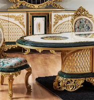 Meilleures ventes : Ensemble de salle à manger moderne de luxe, massif et sculpté, de style farmhouse, robuste, pour villa, avec table rectangulaire et 8 chaises