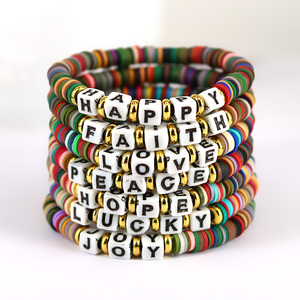 BP1009 Arcobaleno Colorato Polimero Disco Heishi Perline Parole Lettere di Ispirazione Stack Bracciale - Product Image 1