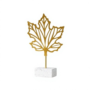 Adornos de Hojas Doradas de Hierro Simple, Diseño Redondo Moderno, Arte Decorativo para el Hogar, para Sala de Estar, Oficina, Escritorio - Product Image 1