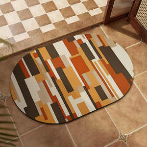 Alfombra absorbente para baño, diseño geométrico ovalado, fibra de poliéster, diseño minimalista, antideslizante, para entrada de puerta del baño - Product Image 1