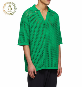 Suéter Transpirable Personalizado KD, Fabricante de Suéteres de Punto Acanalado Verde Verano, Cuello Abierto de <span class=keywords><strong>Crochet</strong></span>, Suéter de Punto Abierto para Hombre - Product Image 2