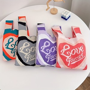 Gradient Heart Letter Knit Vest <b>Tote</b> <b>Bag</b> Reusable Handheld Gift <b>Bag</b> Wedding Candy Packing <b>Bag</b> Birthday Party Favor Storage <b>Bag</b> - Product Image 1