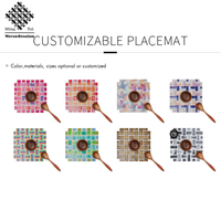 Sous-plats de table en cuir tissé en vinyle PVC écologique, imprimés, antidérapants