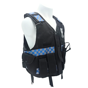 <span class=keywords><strong>Gilet</strong></span> noir 100% polyester à carreaux bleus avec panneaux en mesh, anneaux en D aux épaules, poches utilitaires et sangles réglables - Product Image 6