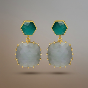 Pendientes de Gota Étnicos de Calcedonia Blanca y Amatista Verde, Chapados en Oro, Aleación de Metal Precioso, para Regalo de Boda o Fiesta - Product Image 3