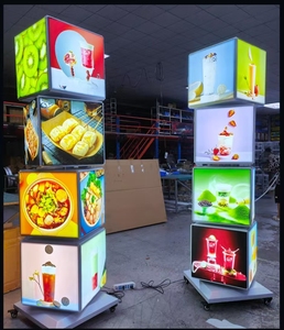 Boîte à lumière rotative LED à quatre faces, 115 cm-187 cm, support au sol, cadre métallique, étanche, forme rectangulaire, pour <span class=keywords><strong>menu</strong></span> publicitaire à 2-4 niveaux - Product Image 2