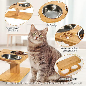 Support de gamelle incliné en bois massif écologique et moderne pour animaux de compagnie, protection du cou, gamelle surélevée pour chiens et chats - Product Image 5