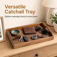 Houten dienblad met handgrepen, rechthoekig, bruin, met verhoogde randen en handgrepen voor thee, koffie, snacks, keukenopbergruimte, fruitplateau