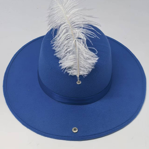 Chapeau en feutre rétro artistique avec grande décoration en plumes, noir, à calotte plate, protection solaire, pour l'extérieur, les voyages et les fêtes - Product Image 3
