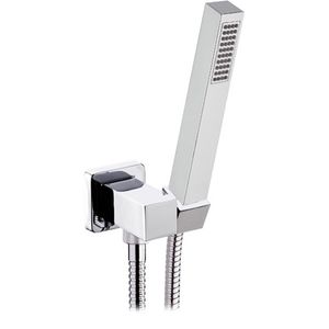 Ensemble de salle de bain chromé avec support carré en laiton pour entrée d'eau, douchette polaire et flexible - Product Image 1