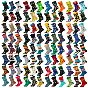 Combinaison de Six couleurs d'amazon, chaussettes en jacquard de coton pour hommes, unisexes, colorées, amusantes et joyeuses