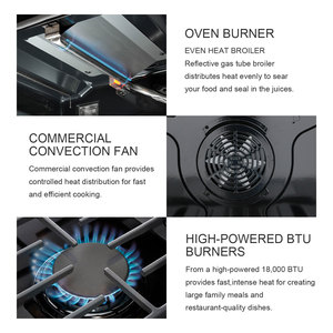 Stainless Steel 5-Burner Gas Cooking <strong>Range</strong> with Gas Oven Electric Convection Freestanding Installation for Household or RV Use - Product Image 2
