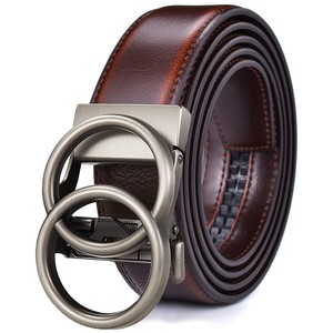 <span class=keywords><strong>Ceinture</strong></span> en cuir véritable pour femmes Double anneaux or pour boucle automatique à cliquet LOGO personnalisé formel confortable couture - Product Image 5