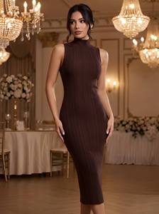 Nouvelle Robe Longue Moulante Sans Manches à Col Roulé Couleur Unie Style Européen et Américain pour <span class=keywords><strong>Femme</strong></span> 2026 – Taille Cintrée et Hanches Sublimées – Vente en Gros - Product Image 2