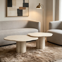 Table basse gigogne de luxe en travertin festonné Dream Home, table centrale moderne en pierre naturelle pour la décoration du salon