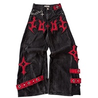 Maßgeschneiderte Y2K-Jeans für Herren: Gothic-Sternapplikation, Metallösen, Schnallen, weites Bein – Designermarken, Boutiquen, OEM