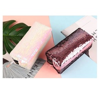 Pochette de maquillage rose doré personnalisée avec logo, étui carré scintillant pour femme, trousse à cosmétiques à paillettes pour enfants
