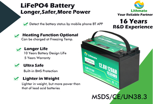ก้อนแบตเตอรี่ lifpo4 100AH 12V 24V 48V แบตเตอรี่ LiFePO4ทรงลึก120AH 12V 24V 48V สำหรับ RV/ทะเล/พลังงานแสงอาทิตย์ - Product Image 3
