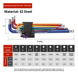 Set di chiavi esagonali <span class=keywords><strong>a</strong></span> L <span class=keywords><strong>da</strong></span> 9 pezzi in acciaio al cromo vanadio, metriche, industriali, colorate, LXD - Product Image 4