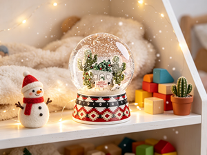 Globo de Nieve Navideño LED Personalizado, Hecho a Mano con Resina, Cactus del Desierto del Suroeste, Vaquero Pintado a Mano, Personalizable, 10 cm, Decoración Navideña - Product Image 3