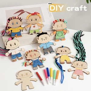 ชุดงานฝีมือตุ๊กตาไม้ DIY พร้อมไหมพรมทำผม ตัวตุ๊กตาไม้อัดยังไม่เสร็จสำหรับเด็ก ของเล่นวาดภาพไม้เสริมสร้างความคิดสร้างสรรค์ - Product Image 1