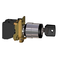Interruptor de Llave Selector, Harmony XB4, Metal, Negro, 22mm, Llave 455, 3 Posiciones, Retención, 2 NO