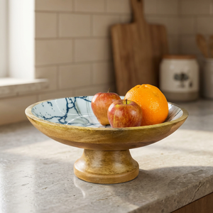 Bol à fruits en bois artisanal avec socle, bol de service décoratif pour fruits, collations, salades, table à manger, comptoir de cuisine - Product Image 2