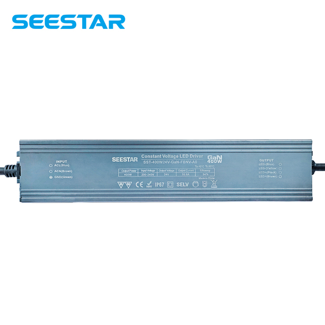 SSD GaN Technology IP67 Ultra Thin DC 24V Aluminum Casing Single Output LED Driver 400W 94% Efficiency 5 Years Warranty