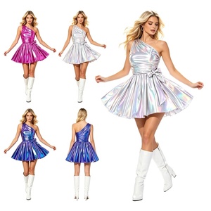 Vestidos Holográficos Metálicos para Mujer, Vestido Corto con un Hombro Descubierto, Vestido Ajustado para Fiesta, Rave, Festival, Club, Espectáculos, Personalizado - Product Image 1