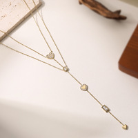 Collier en acier inoxydable plaqué sous vide avec pendentif cœur double couche, chaîne lariat superposée pour femme, bijoux de mode