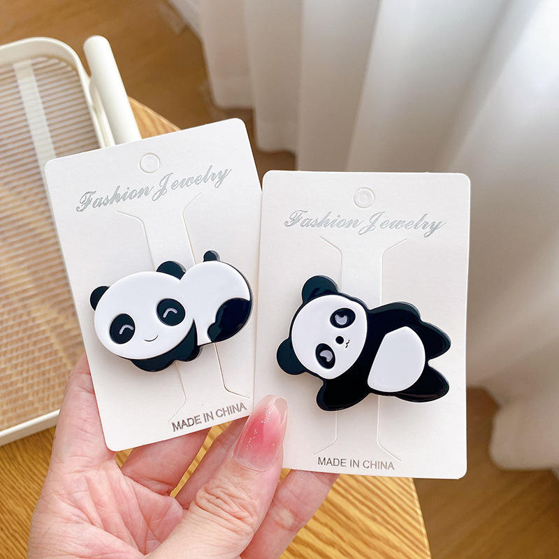 Acetic Acid Board Cute Little Panda Hair Clip Cartoon Broken Hair Clip High Elasticity for Tied Ponytail Sweet Style Hair Loop