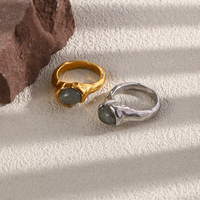 Bague Chevalière Vintage en Acier Inoxydable Plaqué Or 18K avec Pierre Naturelle Ovale Incrustée, Étanche, Bijou de Doigt pour Femme, Vente en Gros