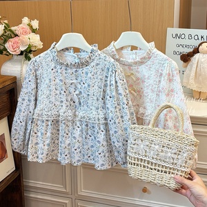 Camicia Floreale per Ragazze in Cotone con Pizzo, Maniche Lunghe, Stile Francese Dolce - Product Image 1