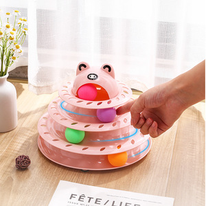 Jouet pour chat à quatre niveaux, roue tournante, bleu, vert, rose, 24x24x20cm, ensemble de jeu interactif et éducatif pour animaux de compagnie - Product Image 5