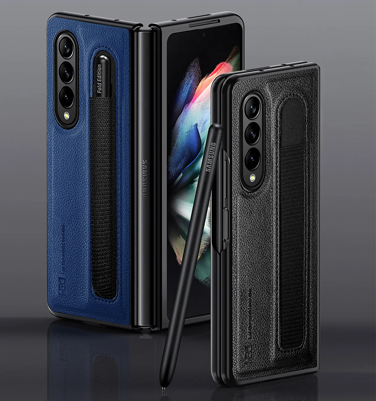 Galaxy z fold 4 Pu Leather Phone Protective case with S Pen Slot Holder for Sumsang Galaxy z fold 3 case