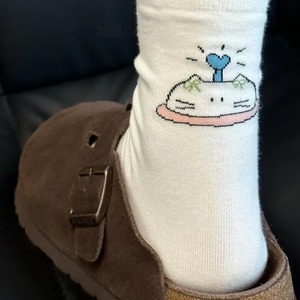 Chaussettes mi-mollet en coton respirant pour femmes, motif chaton de dessin animé mignon, style jeune, pour le printemps et l'automne - Product Image 1