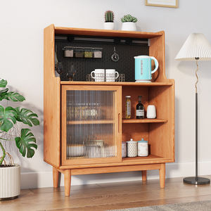 Buffet moderne en bois massif pour petits salons, armoire de rangement murale avec panneau perforé, style japonais simple pour le thé - Product Image 2