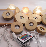 Base de lampe en bois Rgb 6cm 8cm 10cm Base de lumière ronde en bois Base de lumière LED en bois colorée avec télécommande Support de cristal