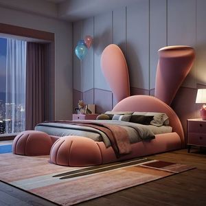 2026豪华动物造型兔子床别墅卧室儿童天鹅绒女孩床套装 - Product Image 2