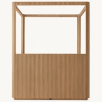 Cama con Dosel de Roble Americano Moderno, Tamaño Personalizable, Estructura de Madera con Cuatro Postes Acanalados, Juego de Cama King de Lujo con Madera Artesanal