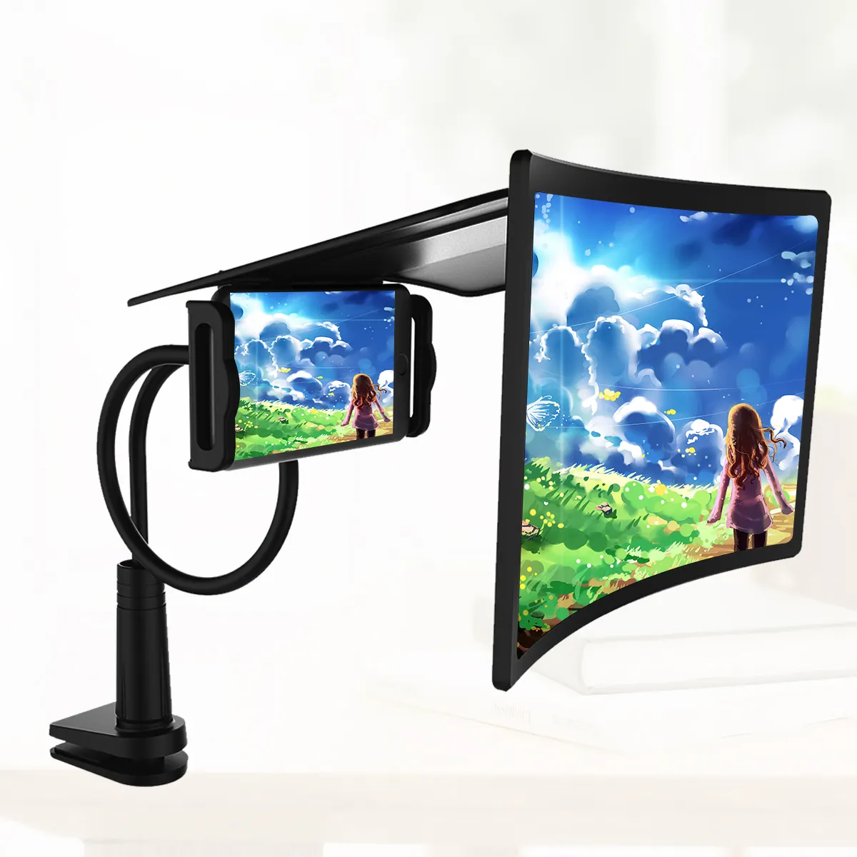 2021 12 Inch Desktop Folding HD Video Holder Stand 3D Enlarged Curved Mobile Phone Screen Magnifier Amplifier with Folding clip